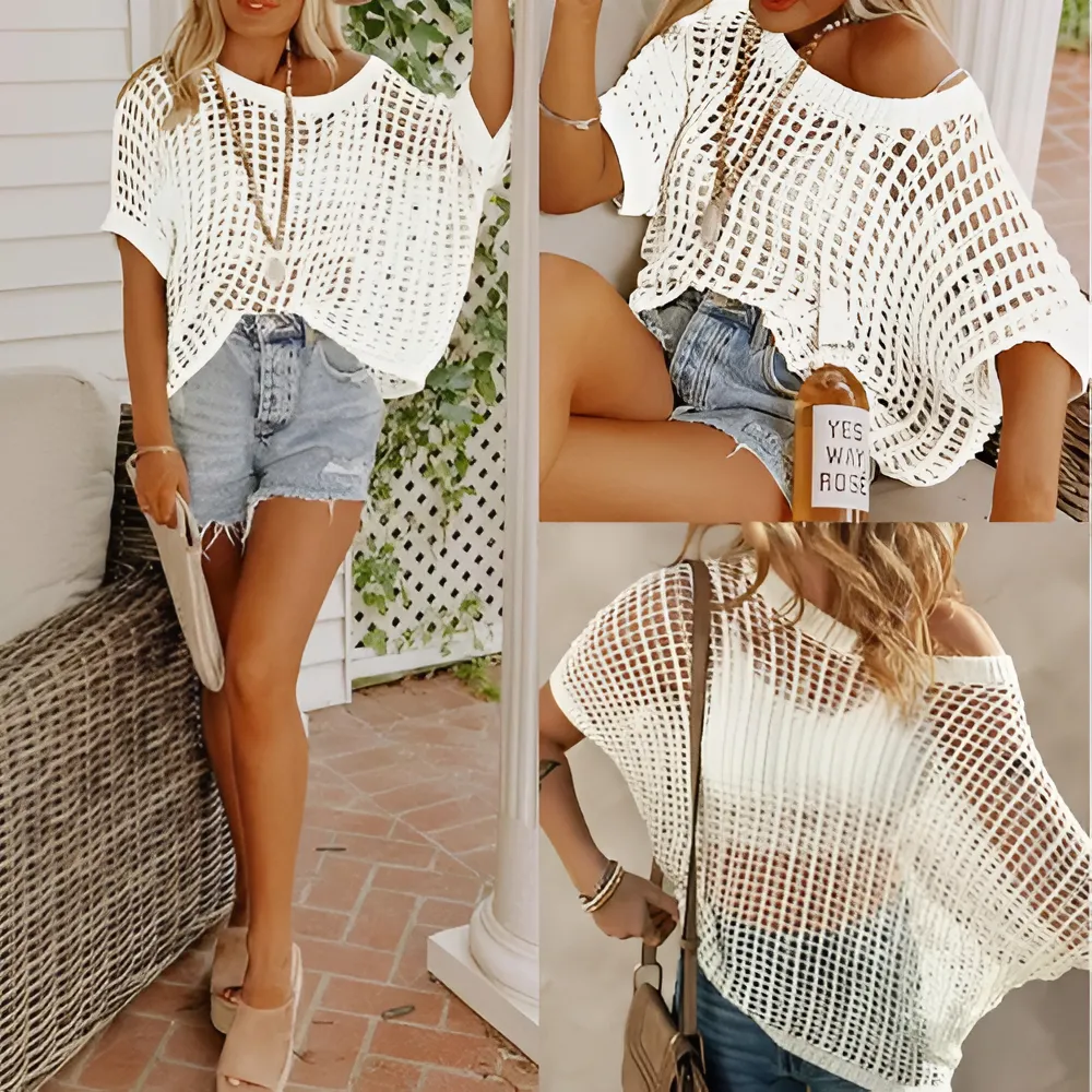 Maglia crochet leggera a rete- "Brezza Marina"