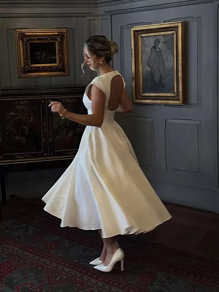 🌿 Abito Elegante in Seta Naturale - Scollatura a Goccia & Stile Retrò Romantico