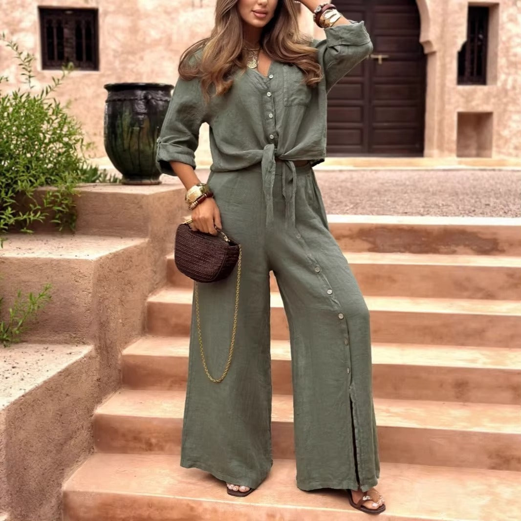 Set “Terra e Sole” – Completo Naturale Camicia + Pantaloni a Gamba Larga